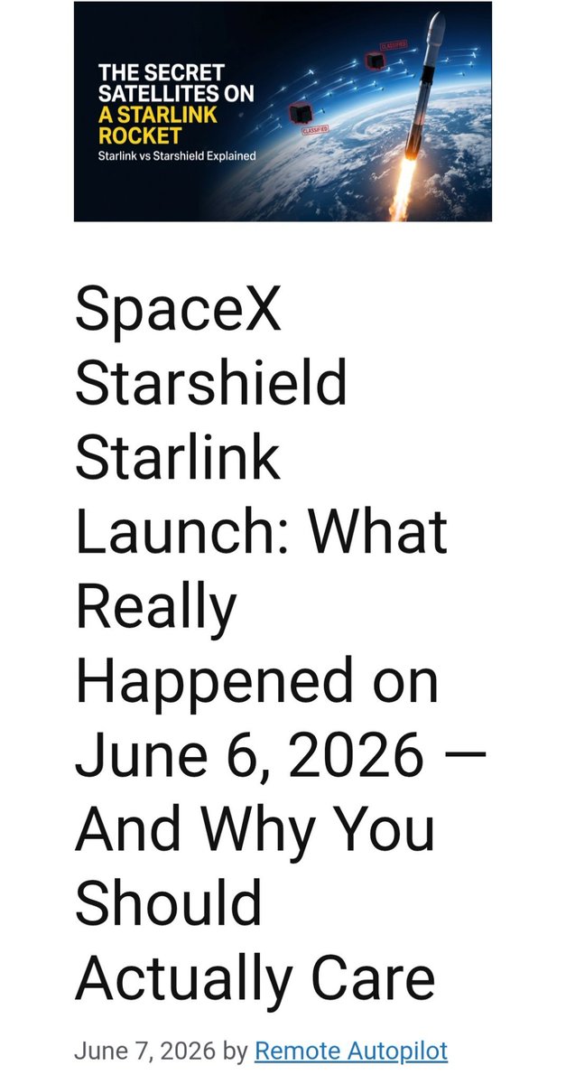 Pleeweee's tweet photo. $RKTO SpaceX launched a combination of 21 Starlink and two Starshield satellites on Saturday night from Vandenberg Space Force Base. Starshield is an alternate version of the Starlink satellite architecture the government. SpaceX hasn’t announced which U.S. government agency ordered these two satellites or if they are for a foreign government.

While never publicly declared by the National Reconnaissance Office, the 13 launches supporting its “multi-phenomenology proliferated architecture” satellite constellation are believed to consist of Starshield satellites.

In 2025, SpaceX launched two missions, Starlink 13-1 and Starlink 13-4, which reportedly included two Starshield satellites each as well, similar to the upcoming Starlink 17-43 mission. Those satellites, logged by the U.S. Space Force as USA 485, 486, 549, and 550, have also not been publicly connected to a specific part of the U.S. government.

Artificial intelligence is rapidly transforming every major industry, but the infrastructure powering AI is approaching critical energy and efficiency limits," said Robb Knie, Chief Executive Officer.

"We believe next-generation semiconductor architectures capable of dramatically improving power efficiency, memory performance, and intelligent computing scalability represent one of the largest opportunities in global technology today. Rocket One is being built to position the Company to participate in the future of AI infrastructure."