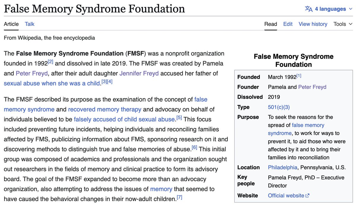 QiaochuYuan's tweet photo. guys this is so wild. okay. the term DARVO was invented by a psychologist named jennifer freyd. when freyd was in her 30s she uncovered repressed memories of being sexually abused as a child by her father. her parents responded to this by founding a nonprofit whose entire goal was to discredit the concept of recovering repressed memories and basically gaslight abuse victims at scale

how's that for fucking DARVO 😵‍💫

also her father is peter freyd, as in the mathematician and category theorist peter freyd, which is just so insane as someone who studied category theory