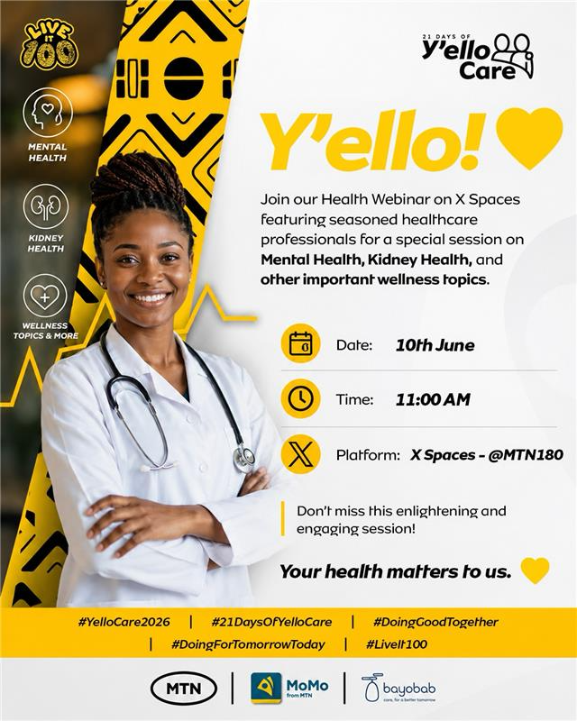 MTN180's tweet photo. 📱We check our phones daily… but when was the last time you checked your health—and can you guess who’s coming to talk about it? 👀💛

#YelloCare2026
#21DaysofYelloCare https://t.co/XHhRM6lurW