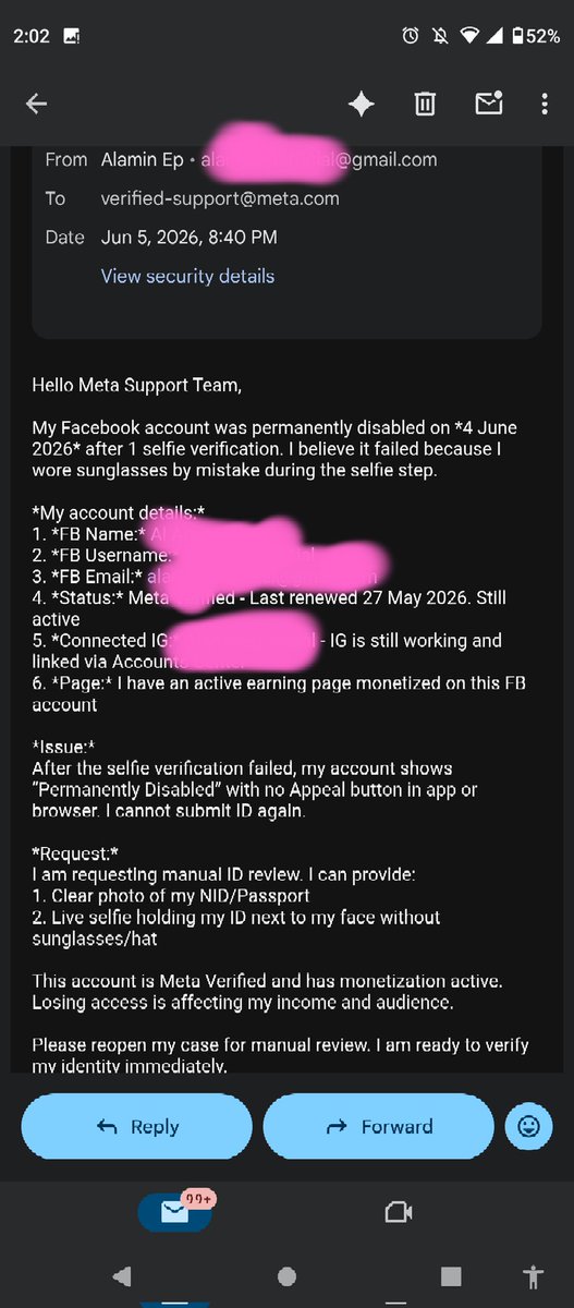 AlAmin_Ep's tweet photo. @Meta @MetaNewsroom
Meta Verified customer LOCKED OUT 6 DAYS. No reply.
Auto-renew 6+ months. Last pay: 27 May
TID: ...6KXa6de | FB disabled June 4
Contacted official support. ZERO REPLY.
Pages inaccessible. Business loss.
DM me. #MetaVerified https://t.co/p46JXX7PWP
