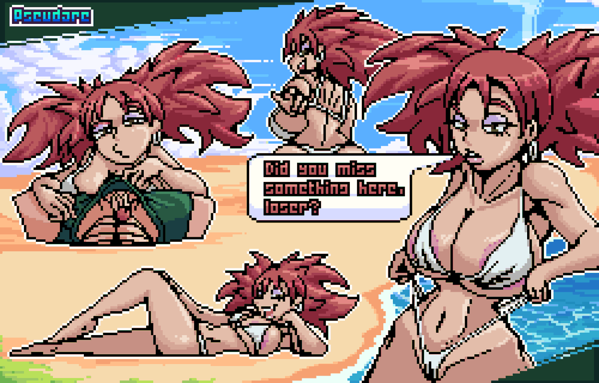 pseudare's tweet photo. Maddy at the beach 

#nsfw #pixelart #megaman https://t.co/063dRt4Go2