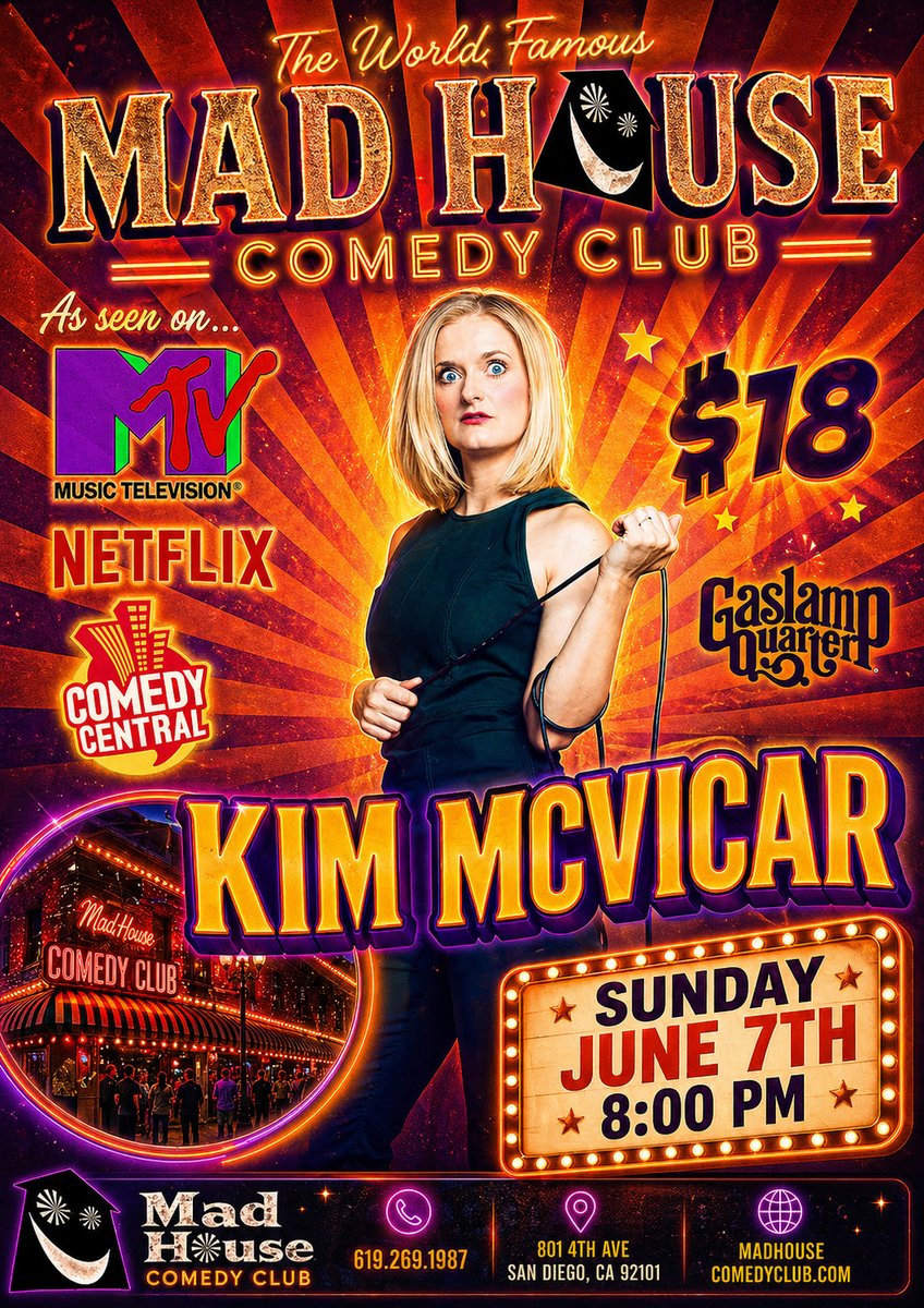 MadHouseComedy's tweet photo. Tonight in San Diego 😂
The Mad House Favorites Show starring @kim.mcvicar plus:
@heatherrwinter @gaberamirezcomedy @daytonchappelear @nickfryism @austintrafelet @char.ramtin
📍 The World Famous Mad House Comedy Club
🕗 8PM
🎟 https://t.co/sywl4eqOef
#sandiego #standupcomedy https://t.co/C0He6dNXb6