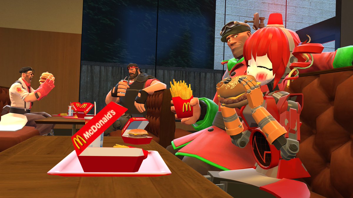 Randomix_1214's tweet photo. Pickles in a burger 🥒 🍔 
#tf2 #TeamFortress2 #Robogirl #MimiSentry #gmod #McDonald #Burger 
@Superheavygmod @tommygmod https://t.co/66KuJEkI7N