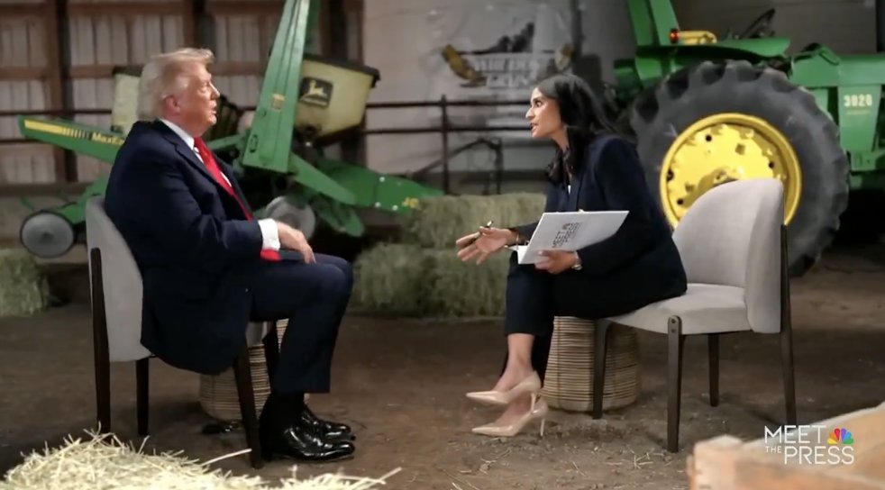 thecableng's tweet photo. Trump walks out of NBC interview, calls anchor 'stupid' for demanding proof of election-rigging claims 

President Donald Trump on Sunday terminated a live interview with NBC’s Kristen Welker after she repeatedly challenged him to provide evidence for his claims that elections were rigged, including allegations of fraud in California’s recent primaries and the 2020 contest.

In a clip circulating online, the tense exchange occurred during Trump’s appearance on Meet the Press in Wisconsin.

https://t.co/oZUtkW8Rr0