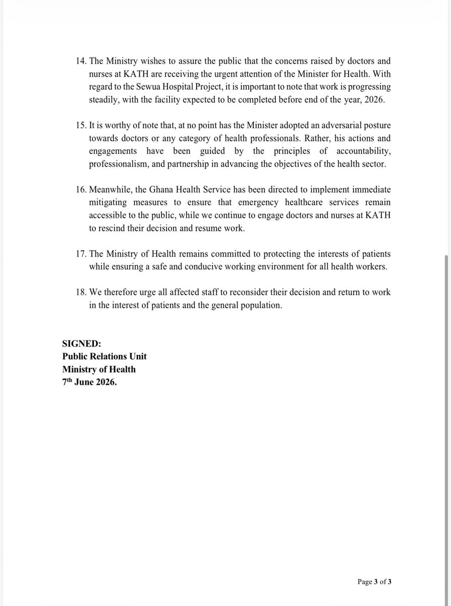 AnnanPerry's tweet photo. MINISTRY OF HEALTH FINDS THE TURN OF EVENTS AT KOMFO ANOKYE TEACHING HOSPITAL UNFORTUNATE. https://t.co/pdxYeVTw2e