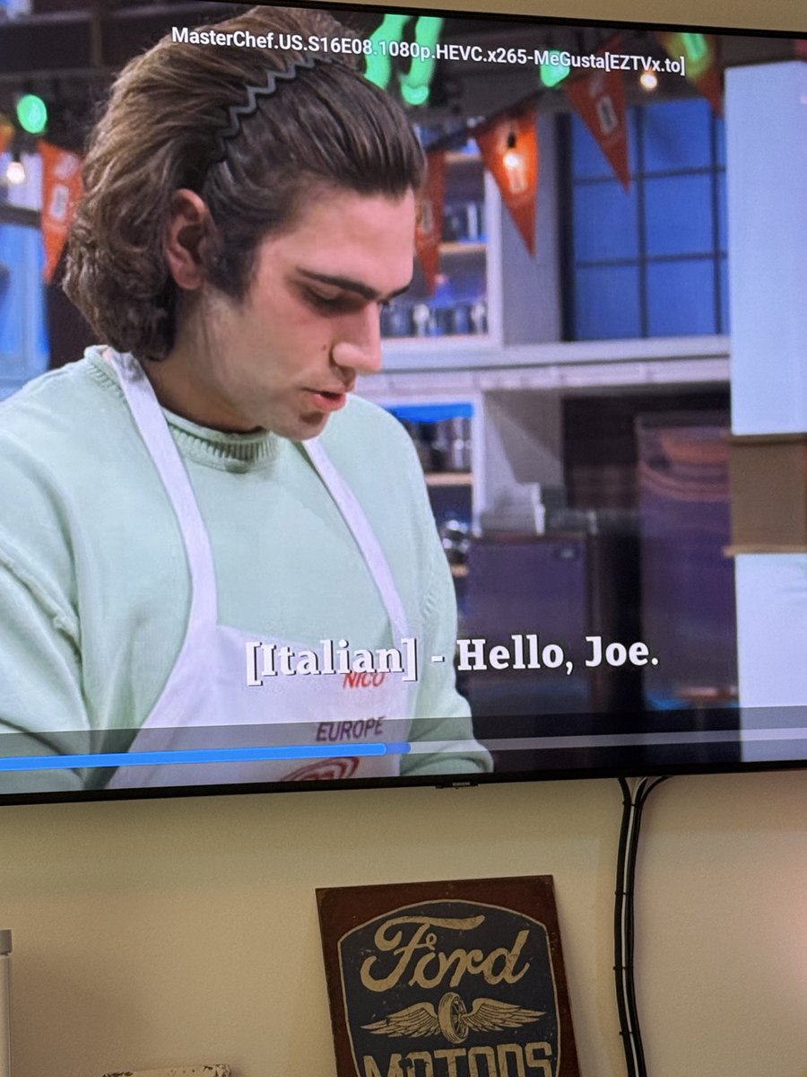 Hafizzle86's tweet photo. MasterChef really felt the need to translate “Ciao Joe” from an Italian chef as [Italian] - Hello, Joe. We’ve officially hit subtitle rock bottom 💀 https://t.co/1tg35fCvUq