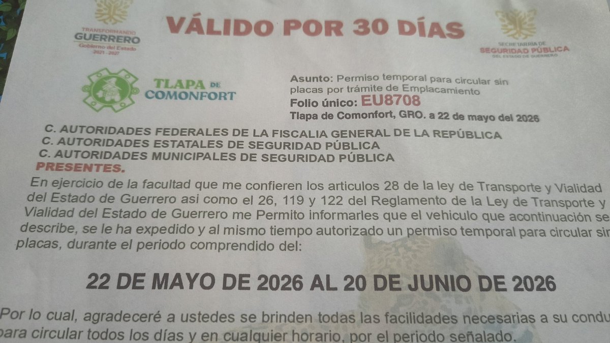 ghg10's tweet photo. @LaSEMOVI @lasillarota Después de casi 3 meses por fin recibí mis placas y cuando quise verificar no había sistema de verdad que son unos ineptos. Rogamos porque se largue la 4T. Aquí les dejo uno de los permisos que da @ToyotaMex @ToyotaVallejoMX ilegales en CDMX. https://t.co/6VyC1Ve35o