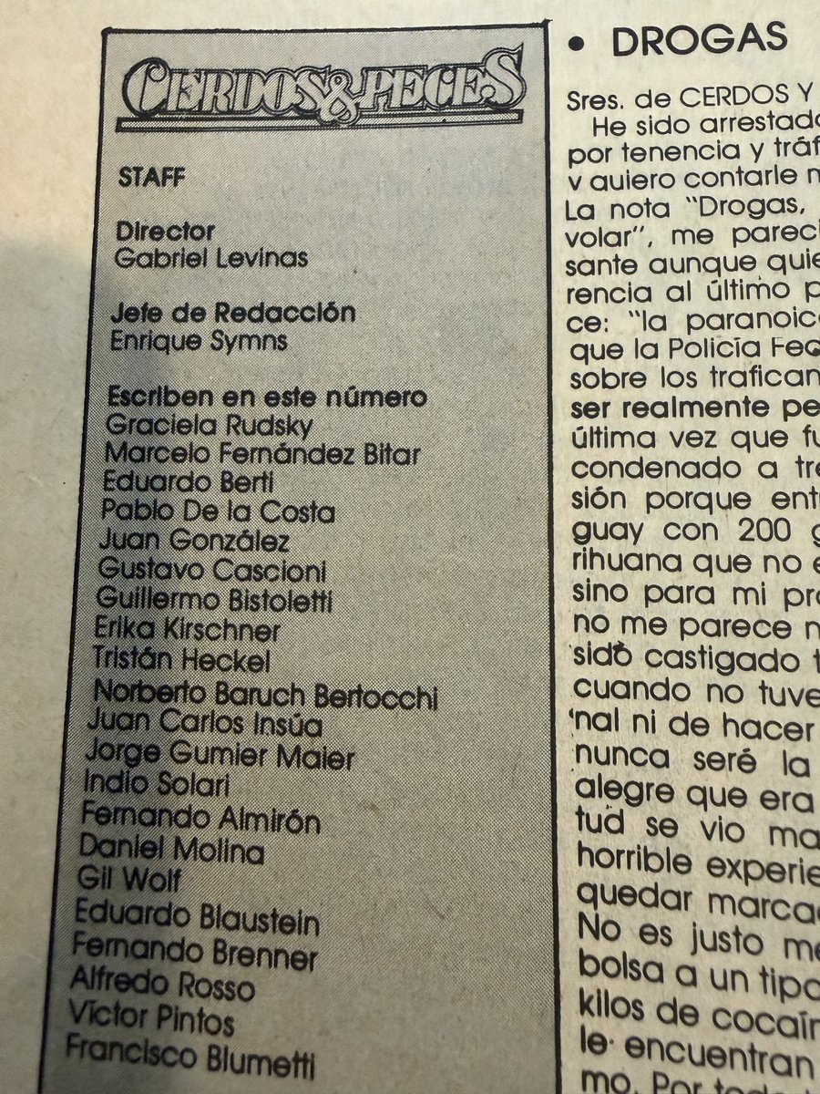 GabyLevinas's tweet photo. Nota del Indio Solari en mi revista Cerdos &amp; Peces Mayo de 1984 https://t.co/2ocIm974rb