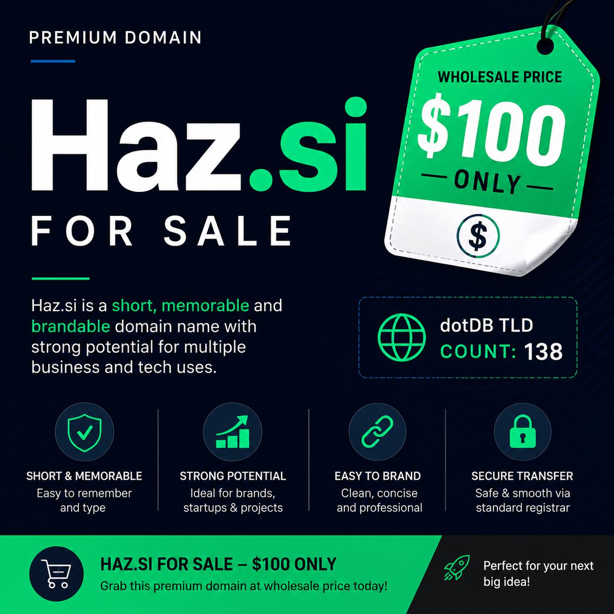 GostobeTech's tweet photo. https://t.co/rZD3vgGrXp for sale $100
Listed at wholesale price for quick deal. DotDB TLD count: 138
Secure transfer via standard registrar push.
#domainsforsale #domaininvesting #domains #startup #branding #digitalassets #premiumdomains #domainmarket #dotcom #domainflipping https://t.co/kx99nmGpCs