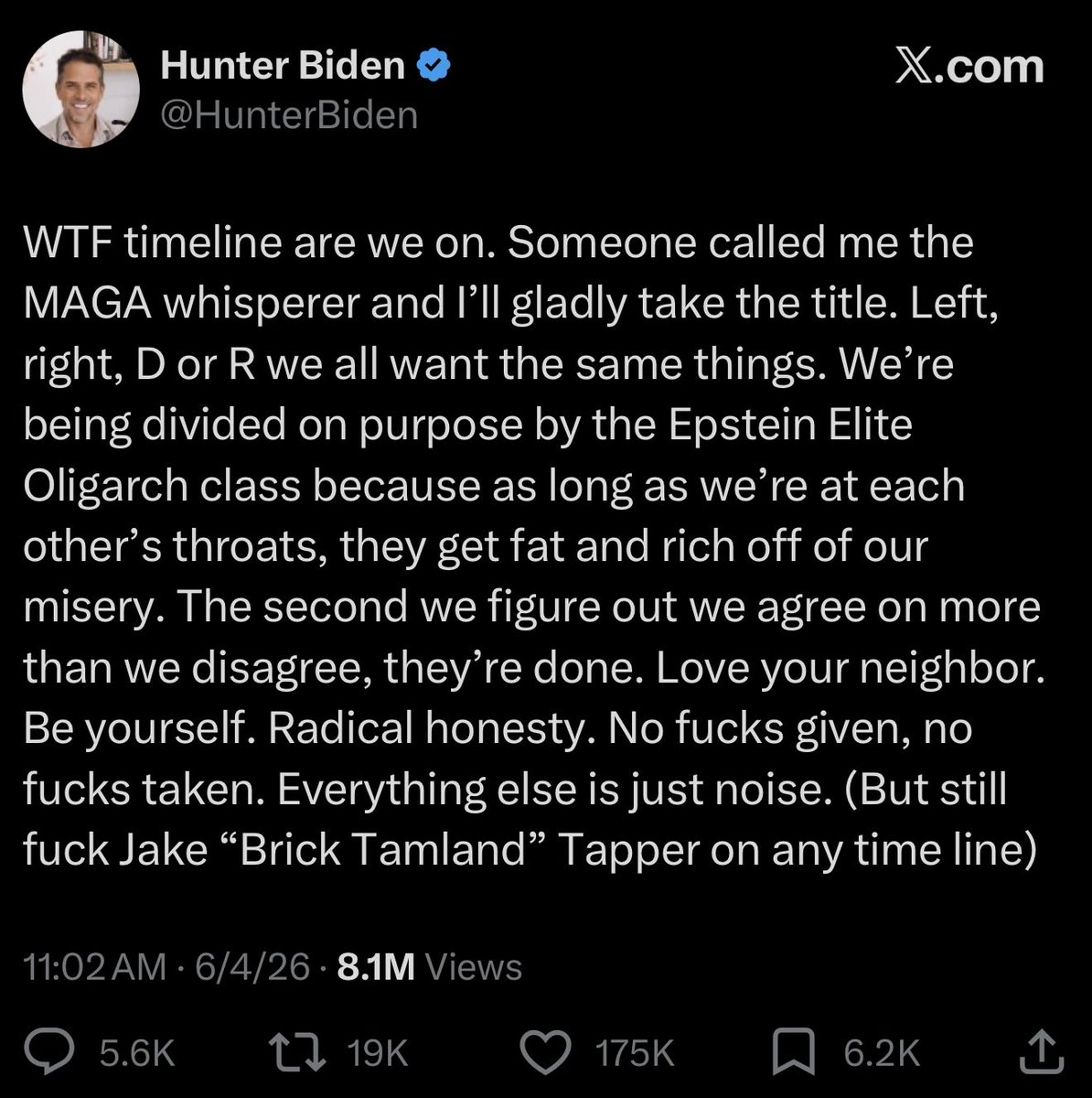GBNT1952's tweet photo. We are on the timeline where propaganda is so prevalent that it will help this degenerate reject who is no different than the “Epstein Elite” get 175k likes simply because he joined the grift. He would sell out anyone or anything for a buck.

And literally his entire life has been within the elites purely because of nepotism and the fact that both he and his father were highly corrupt.

Have people forgotten what a scumbag he is? He was on the board of massive companies and NGOs simply because of him the big guy, his father.

We truly live in the dumbest of times…