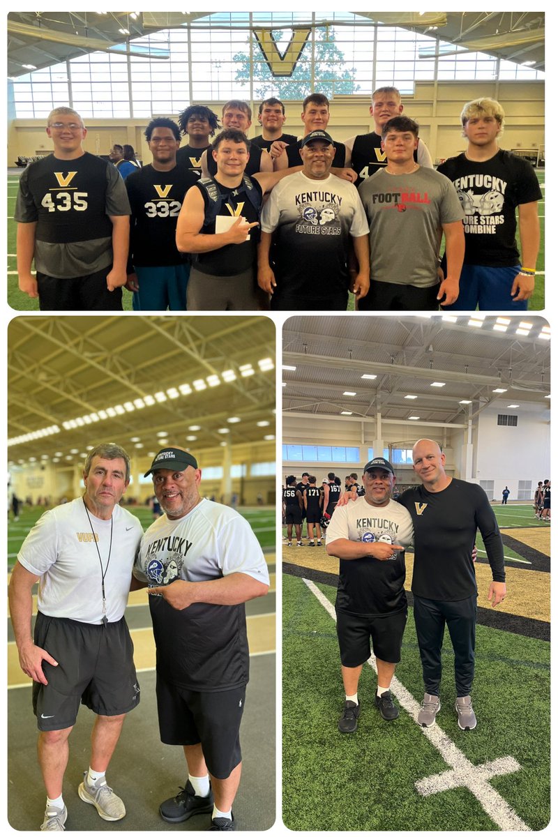 KYFUTURESTARS's tweet photo. Kentucky Future Stars put in the work today and made their marks on @VandyFootball Coaches! Thank You Head Coach Lea and my guy legendary O-Line @FBCoachK for the Love, and genuine evaluations. Vandy will be officially recruiting quit a few of our #Brotherhood🏈🏈🔥 https://t.co/KrP1ahBFJj