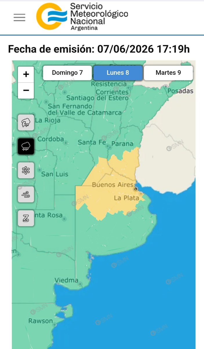MeteoNacho's tweet photo. ‼️🌧Alerta por lluvia próx hs: 30 a 70 mm superandose localmente. 
Mapa alerta @SMN_Argentina https://t.co/VrHRIwA2YQ