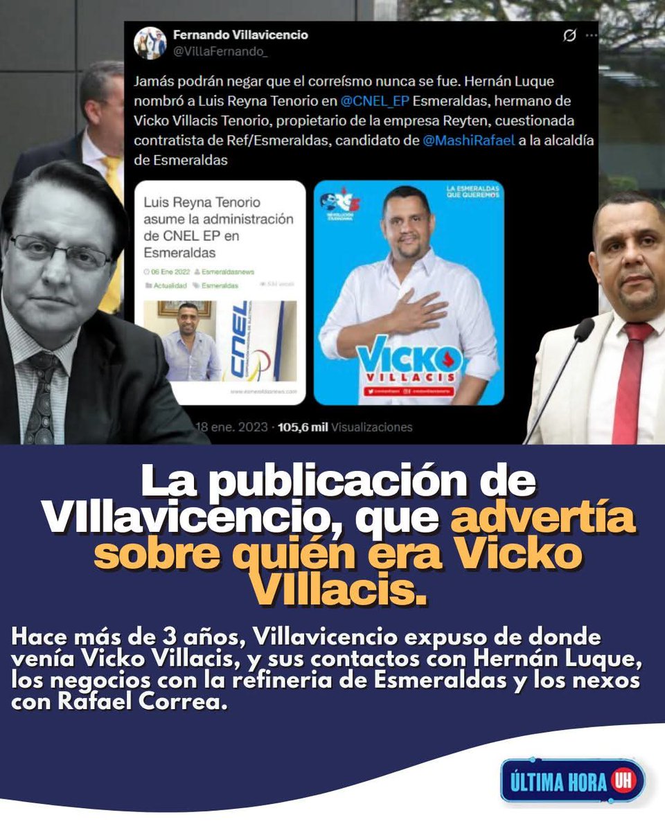 2020machala's tweet photo. La publicación del 2023 de Fernando Villavicencio, sobre quién era el alcalde de Esmeraldas, Vicko Villacis. Sus contactos y negocios.
Fernando sabía todo el Entramado de corrupción narcocorreistas. Eso le costó la vida.... https://t.co/QcJ83kNMUX