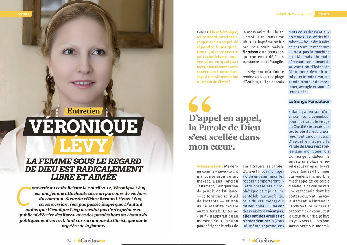 VroniqueLvy2's tweet photo. En exclusivité mon entretien complet dans Caritas.
« Face à l’industrialisation de la vie de la conception à la mort, la femme est la gardienne de la grâce. Par son « oui », Marie ouvreles portes de la Rédemption,traçant dans l'espace et le temps la voie royale vers l'éternité. » https://t.co/dRL3JQII7g