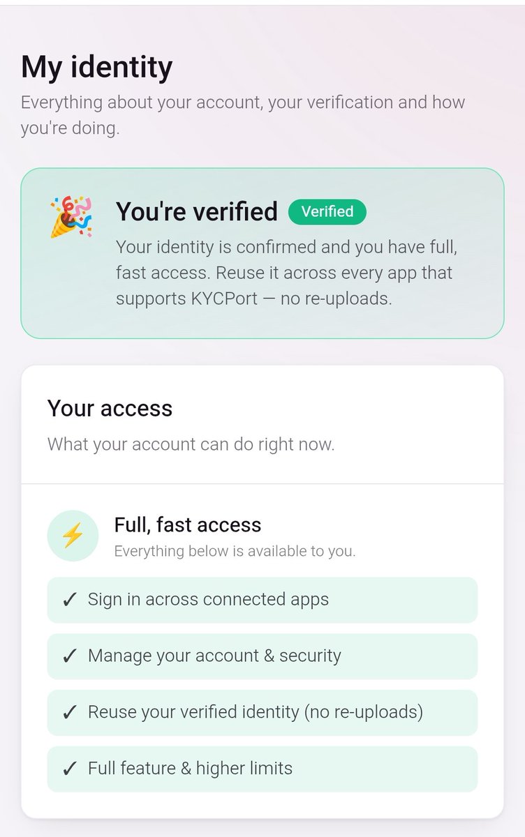 AlhasanSalisu2's tweet photo. If your account already shows Verified with Full, Fast Access, do not re-verify. Your identity is already confirmed and fully active.
🔹 KYC V2 is not mandatory. It mainly provides a verification badge and the Strongest Trust level.
✅ Check your account status before starting https://t.co/a00K9Im8uc