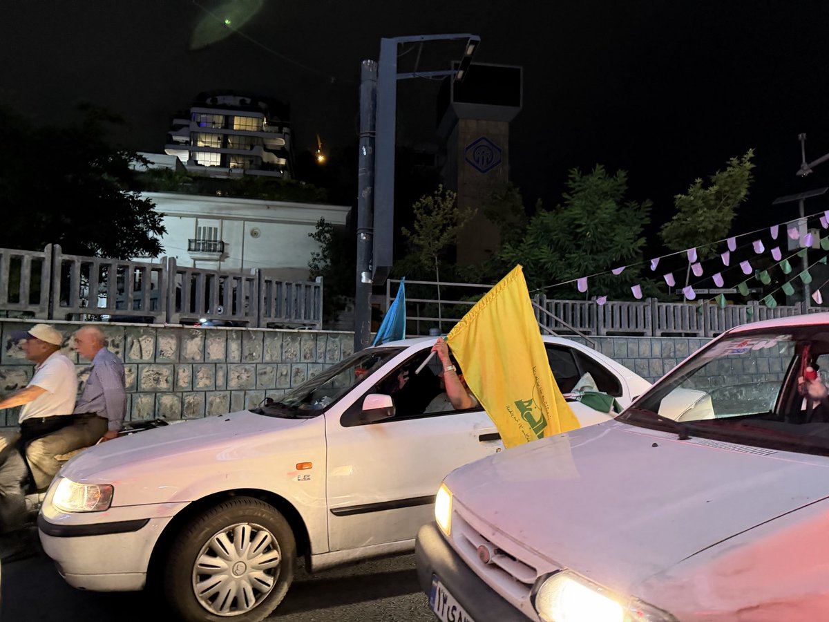 Helyeh_Doutaghi's tweet photo. Tonight is the result of two developments: the regional balance of force has shifted in a decisive manner, prompting Iran, for the first time ever, to carry military campaign in defence of its allies/ though it could also be framed as self-defense in response to continued violations of Iran territorial sovereignty over the past two days/ and or collective self defence re its regional allies.

Second, there has been a noticeable intensification of demands in response to escalating violence against Lebanon over the past week in the streets of Iran. Many carry Hezbollah flags and have been calling for action. In this, pressure emanating from the popular base of the revolution has significantly shaped the posture of the armed forces, particularly amid internal tensions among differing political factions, including reformist elements within Iran.

The pics taken over the past several nights.