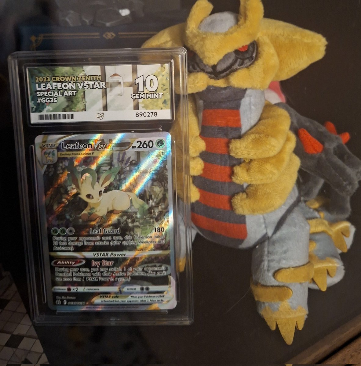 StellaruneVT's tweet photo. @Luckyjene Tf you mean stupid that's so cute ;w; my favourite thing i own is an ace 10 leafeon. 💜 https://t.co/yu6lj3VAal