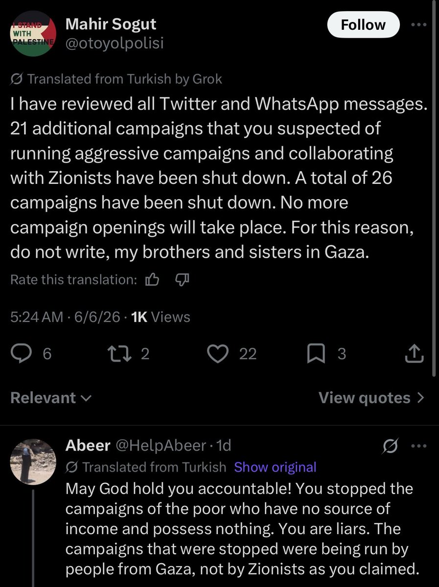 zesqyb's tweet photo. Who the fuck do you think you are to open and close campaigns for people in Gaza like it’s a fucking game

Sitting here and taking advantage of vulnerable people. You have no right to even say one word against groups like Radio watermelon, who have been around for years and have helped thousands of people 

If you’re going to open campaigns for them to try and help, either do it right and with respect or don’t help them at all. This isn’t a joke or a game and is something that needs to be taken very seriously.

Just because of the situation is how it is and hundreds of people are in need of someone to open campaigns for them, does not mean we’re going to let you abuse and disrespect the people who need help.

That’s all I’m going to say. 
Do it right and do it without making up lies about other people who are helping