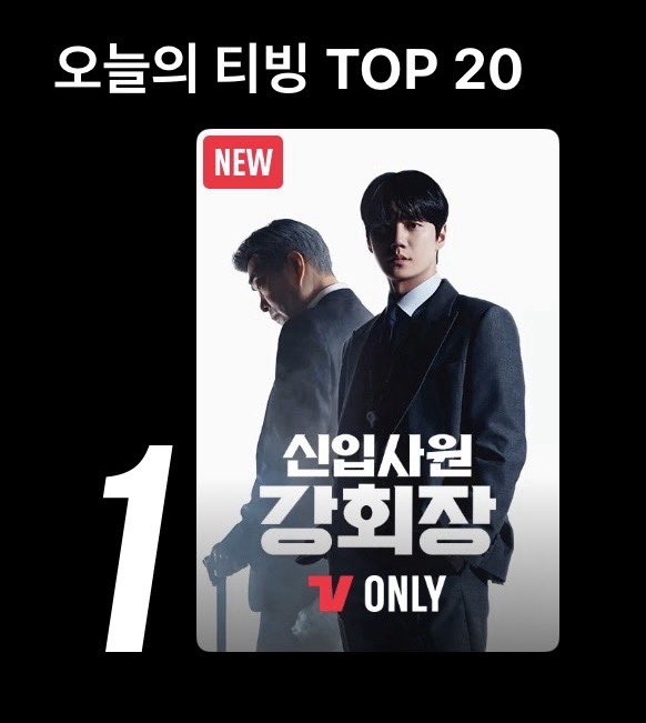 by_jun97's tweet photo. 신입사원 강회장
⠀ 
–  오늘의 티빙 top20⠀1위
–  실시간 인기 드라마⠀ 1위