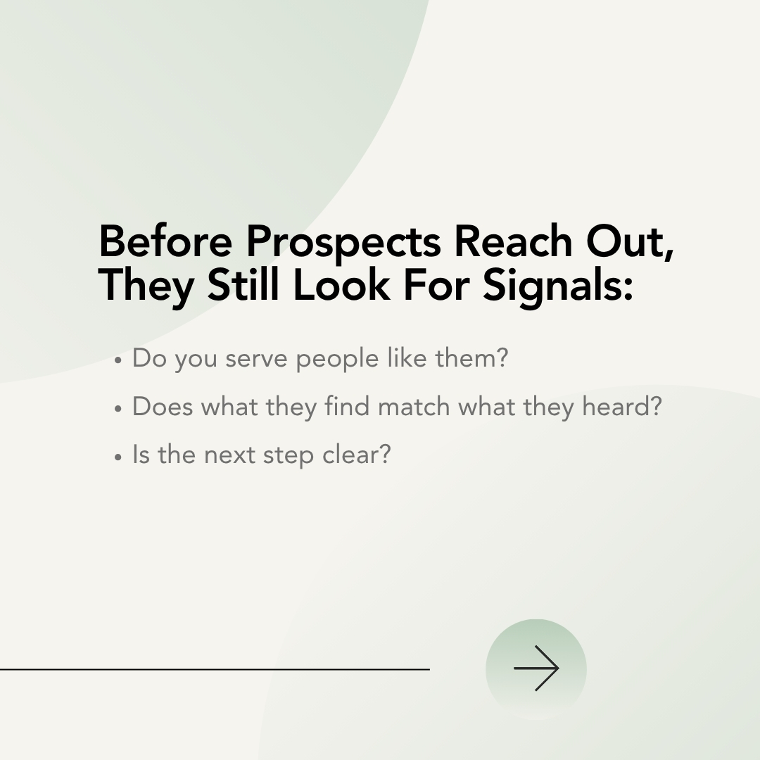 wearestoryamp's tweet photo. Referral-based does not mean digital does not matter. Before prospects reach out, they still check online to confirm you serve people like them, match what they heard, and make the next step clear. 

Build a digital presence that reinforces confidence. https://t.co/ugVm6Goa3Z https://t.co/HFCoZchtUm