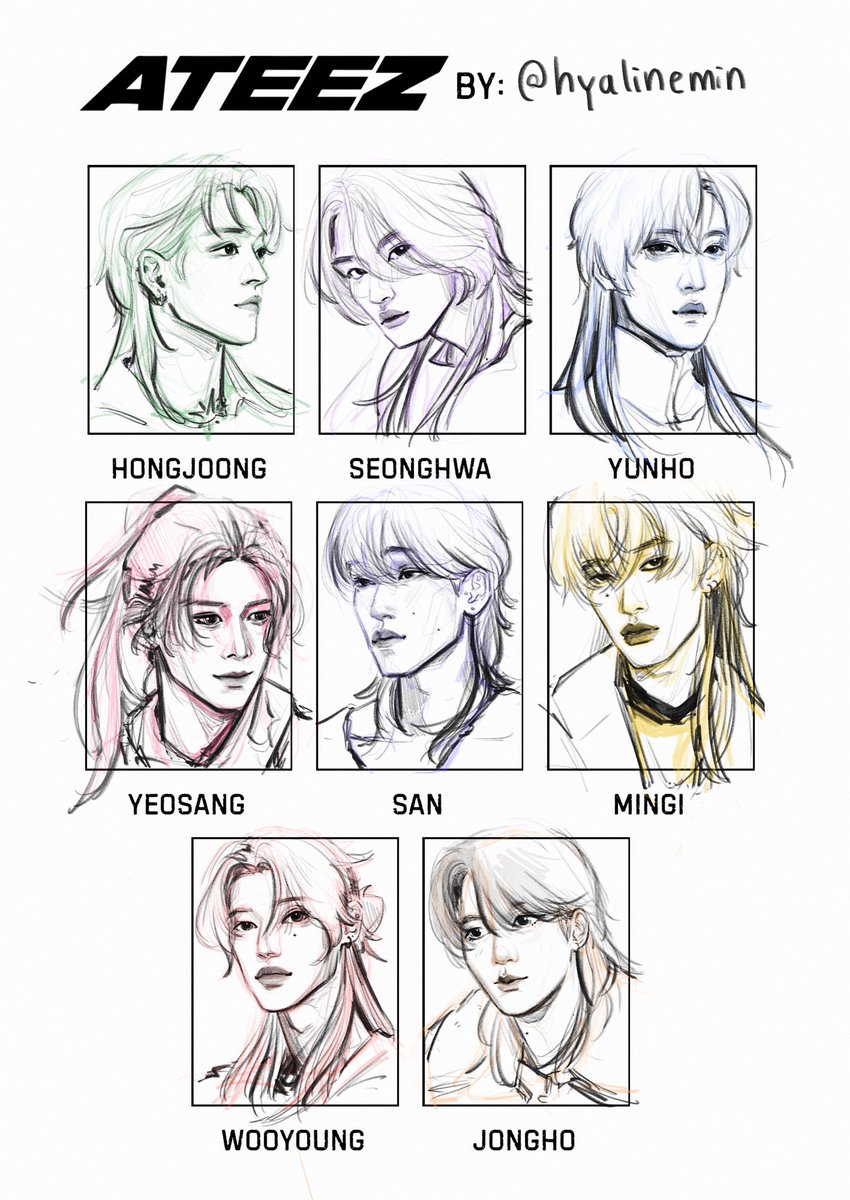 hyalinemin's tweet photo. drawing the boys in my sketchy style (and with longer hair) 🤤
#ateezfanart https://t.co/dyuXuBOrqO