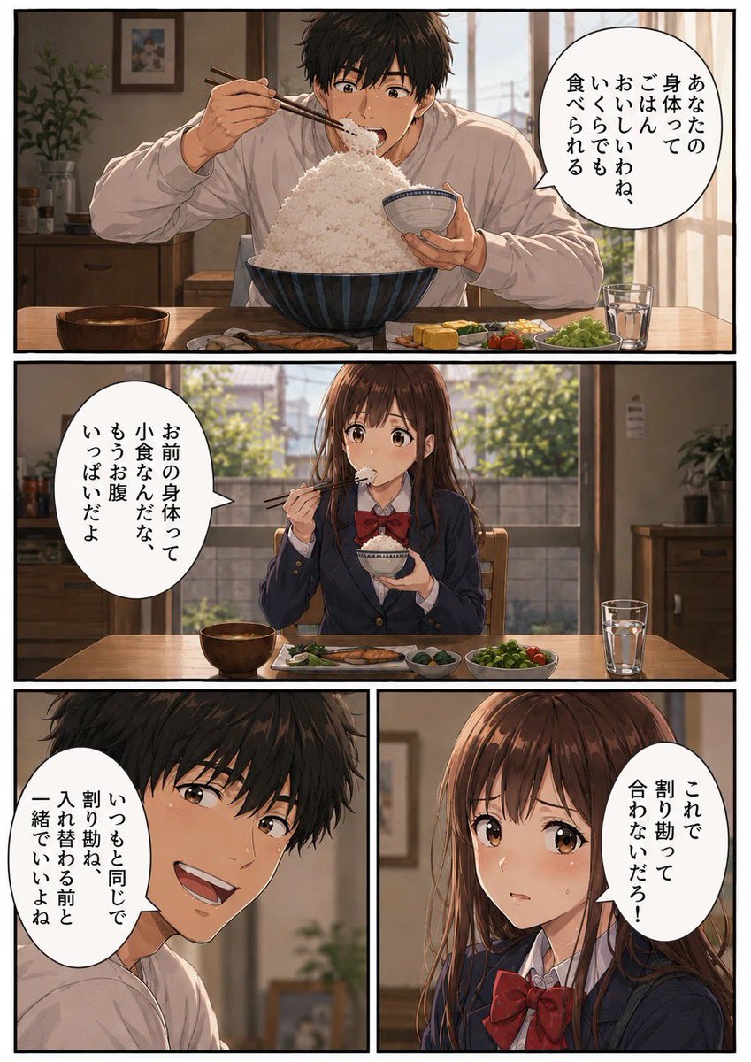 reinainusa's tweet photo. 真央の短編漫画コーナー｜彼女と入れ替わって
こいつこの間まですぐお腹いっぱいとか言ってたのに俺になって
がつがつ食べてやがる https://t.co/93ae2Y0X4I