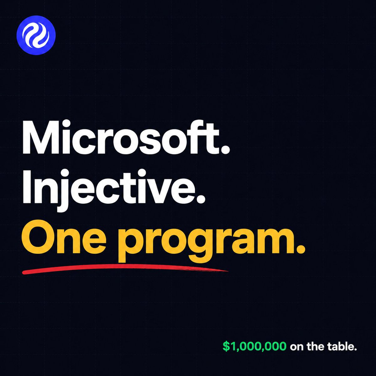 SimplyCollinsss's tweet photo. Injective partnered with Microsoft to launch the Nova Program.

$1M investment available. $150K in Azure credits. GPT-4 access. Physical incubators across Asia.

Most people saw the headline and kept scrolling. 

The details are actually wild 🧵 https://t.co/64LBSbubii
