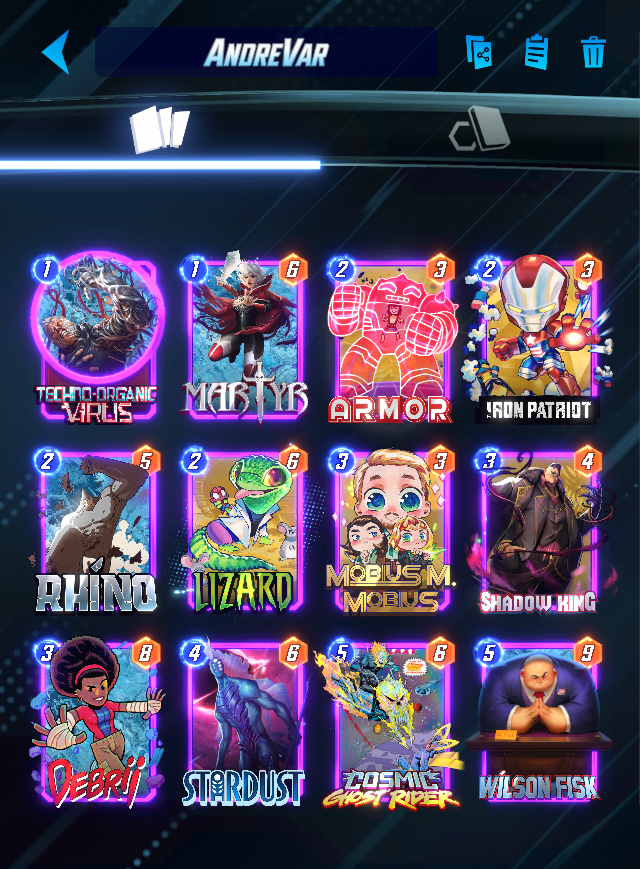 KMBestMS's tweet photo. It's Sunday, you know what that means! KMBest @MARVELSNAP Top Decks Day!

The midrange decks finally figured out the Carter matchup, with Supergiant (@UnhlpfulYoda) winning the GG, and CGR TOV (@AndreVar14) being my personal favorite list of the bunch. https://t.co/fRjKhPXyIf