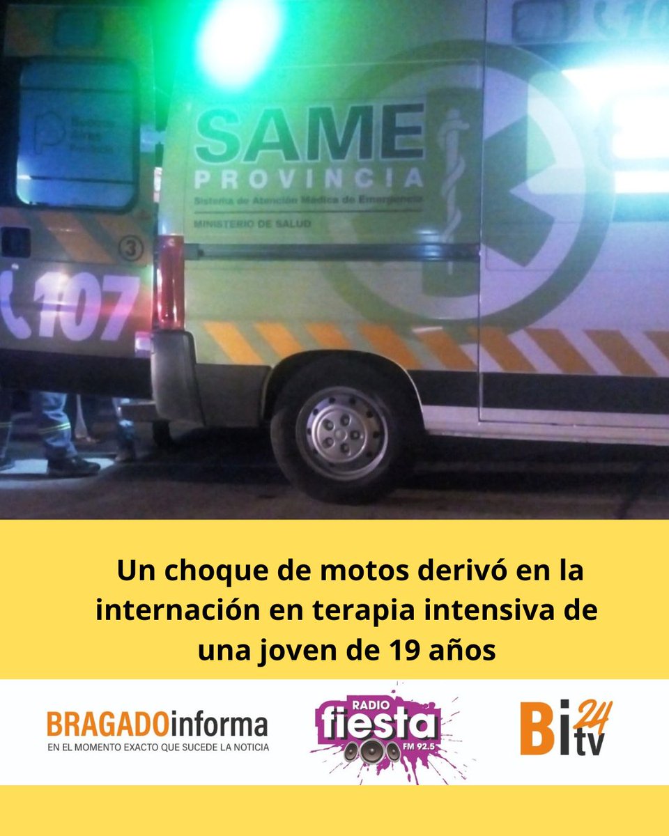 BInforma's tweet photo. Un choque de motos derivó en la internación en terapia intensiva de una joven de 19 años
https://t.co/lb1g1LtQz6 https://t.co/IDkyBHrirj