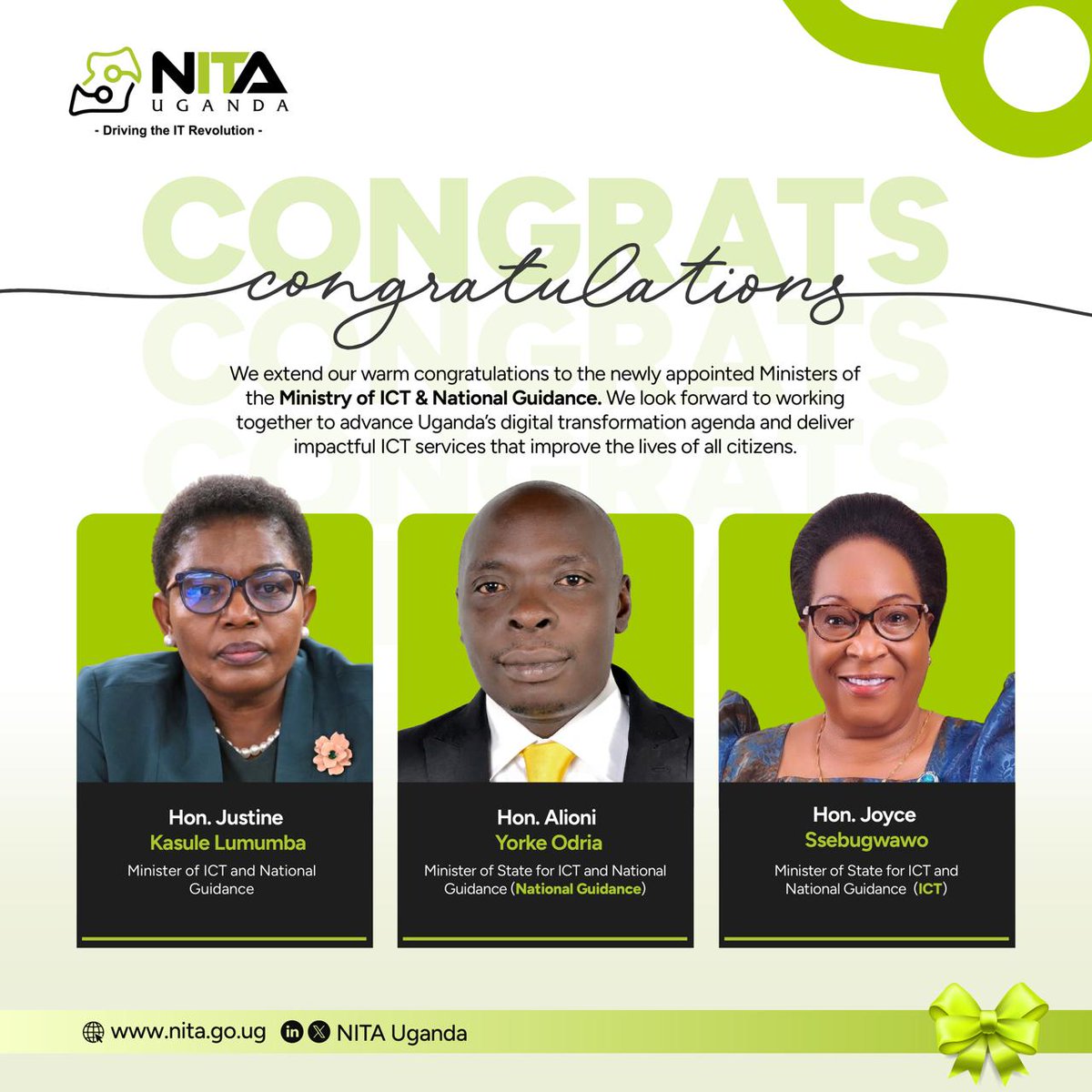 NITAUganda1's tweet photo. @NITAUganda1  warmly welcomes on board and congratulates the incoming cabinet of the Ministry of ICT &amp; National Guidance as they assume office. 🎉

@Hon_Ssebugwawo @Alioniodria @Hon_Ssebugwawo @NITAUgandaED @MoICT_Ug @GCIC_Tech @natkundasandra https://t.co/4RiGKUMscT