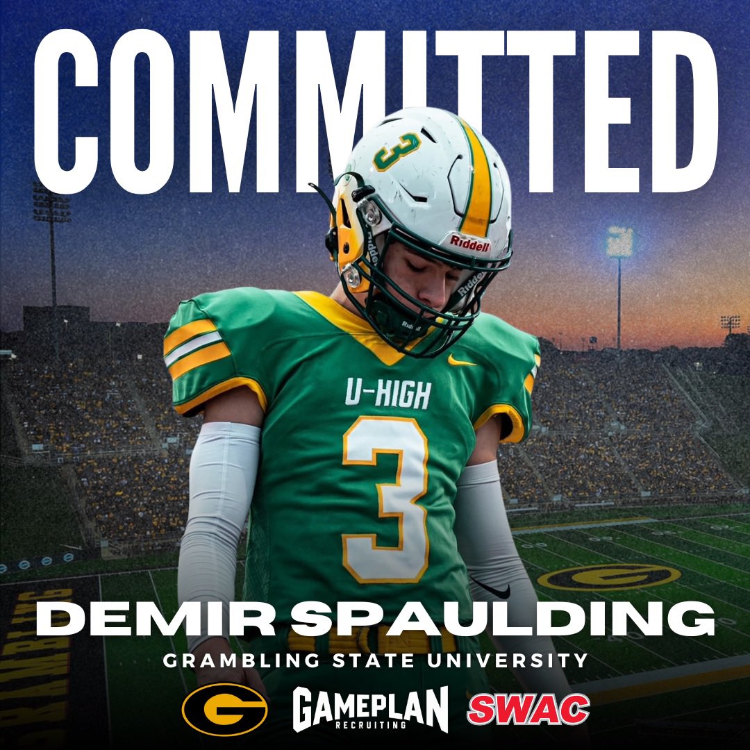 DemirSpaulding's tweet photo. Excited to announce my commitment to Grambling State University! #committed @OneOnOneKicking @_CoachRicard @_Mike_McCabe @GP_Recruiting @Hunterh24 @Coach_MThompson @GSUFootball01 https://t.co/kbpC7ejWLN
