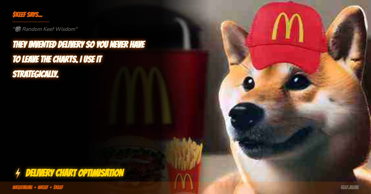 keefmeme's tweet photo. "THEY INVENTED DELIVERY SO YOU NEVER HAVE TO LEAVE THE CHARTS. I USE IT STRATEGICALLY." - Keef 🐕 #keefmeme #KEEF $KEEF https://t.co/OEr8GJw2Gb
