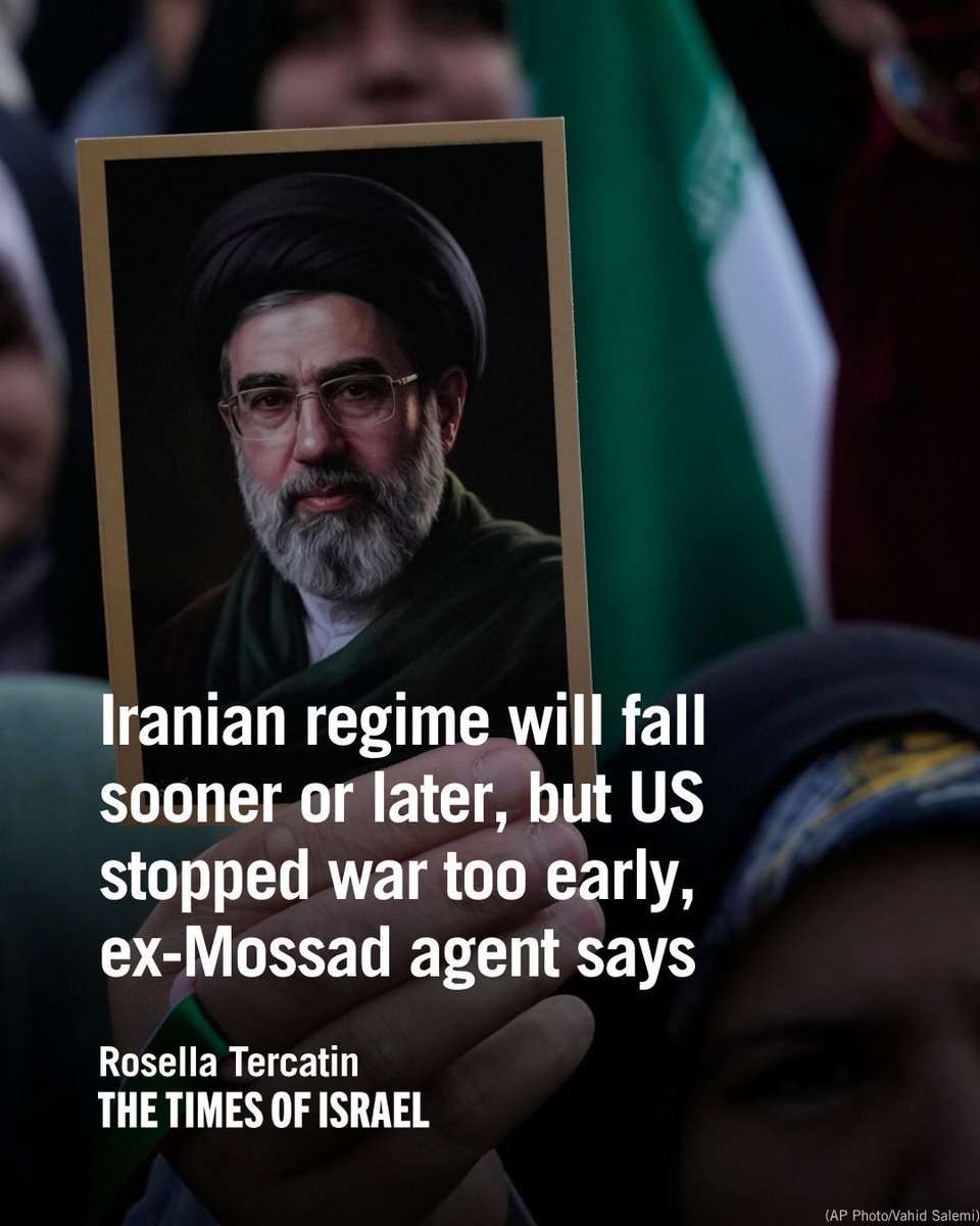 TimesofIsrael's tweet photo. The Israeli plan to bring down the regime was interrupted by the US decision to halt fighting, says ‘Aleph,’ a former senior official.

“We didn’t try all the way — we were stopped along the way,” said the ex-Mossad official, identified only as “Aleph,” who retired last year. 

“This is a multi-stage plan that has been prepared over time and has been paused for the time being. In this war, we went out with a partner, a strategic power that at some point stopped the fighting, but these stages started and developed, including the use of Kurdish partners, with the goal of replacing the regime.”

Despite the plan not being carried out to fruition, the former Mossad official appeared to believe that the conditions had been created so that eventually the regime would lose power.

“A plan like this is a long-term plan that can take a long time, and you have to persevere in all its stages,” he noted. 

Read more on The Times of Israel.