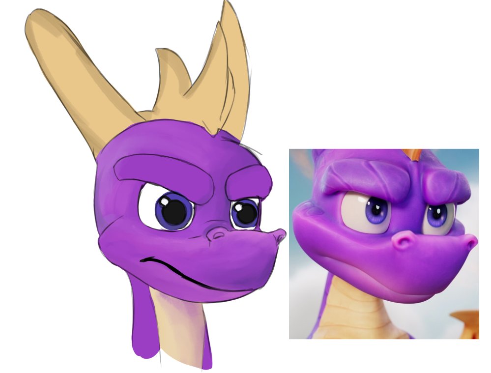SaoryEmanoelle's tweet photo. I'm super excited for Spyro 4 but his face is throwing me off so bad still :( I don't understand why they didn't go with the Reignited look so I made a crappy sketch; wouldn't take too much to change it https://t.co/qO3RDOt8Ly