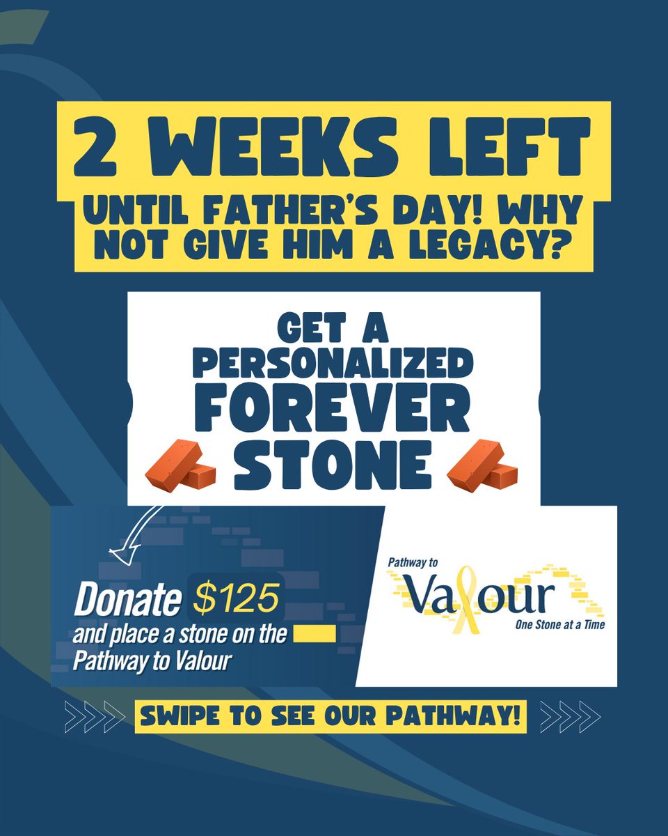 ValourPlace's tweet photo. 📣 Only 2 weeks left! Honour Dad with a personalized Forever Stone on the Pathway to Valour. Donate $125, leave a legacy, and support Valour Place 💙 Check the link in our bio to order yours today! https://t.co/01wQgg3rJd