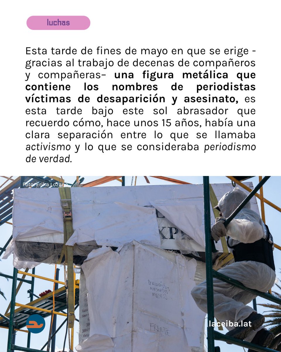 LaCeiba_Lat's tweet photo. 📍 Gracias al trabajo de decenas de compañeros y compañeras, una figura metálica que contiene los nombres de los periodistas víctimas de desaparición y asesinato, se erigió en una de las principales avenidas de la Ciudad de México. https://t.co/uuTEH949gQ