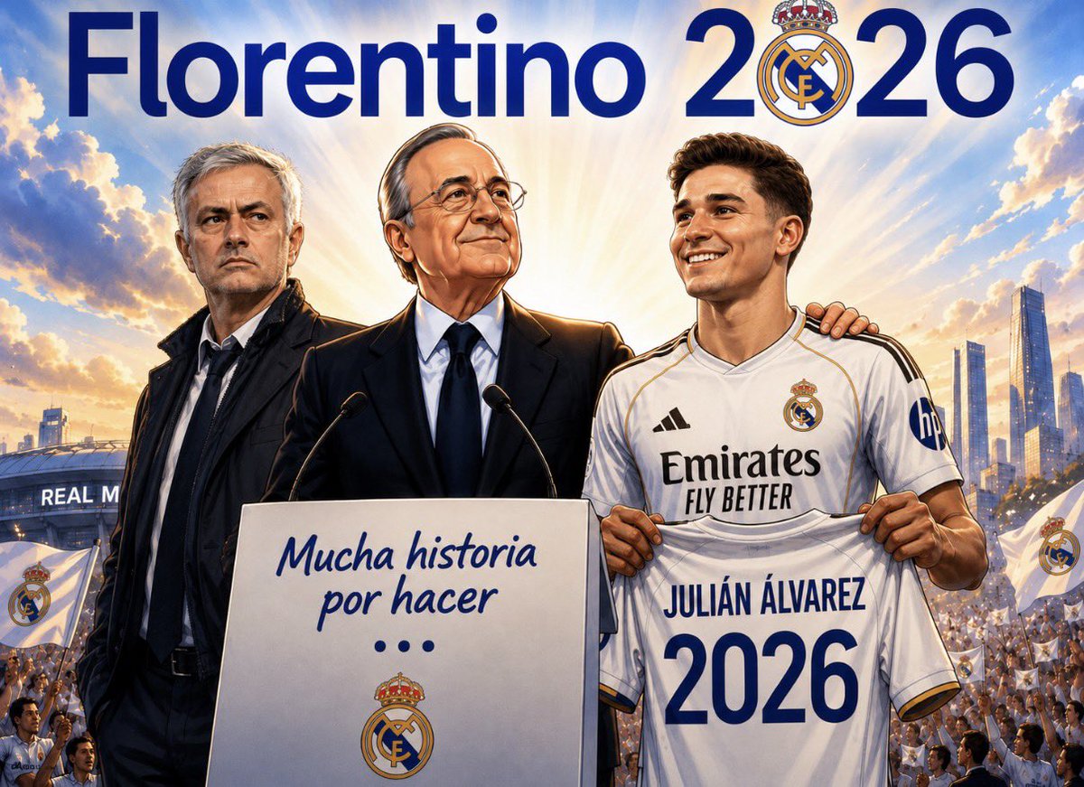 mjss10's tweet photo. 💣 FLORENTINO 2026 hasta el MUNDIAL 2030.

Y ya habría una decisión tomada. Los 150 millones no serían por Olise, Haaland ni ningún otro nombre. La apuesta definitiva de Florentino sería Julián Álvarez. 

No será un fichaje más. Será el primer gran golpe del proyecto que quiere dominar el fútbol mundial durante la próxima década.

Mucha historia por hacer 🤍