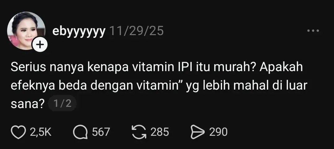 nadaeladela's tweet photo. Ini juga yang kemarin bikin aku ragu buat konsumsi vitamin IPI. Ternyata ada fakta mengejutkan di balik harga yang muraah😭😭￼ https://t.co/WcDGmIlMQT