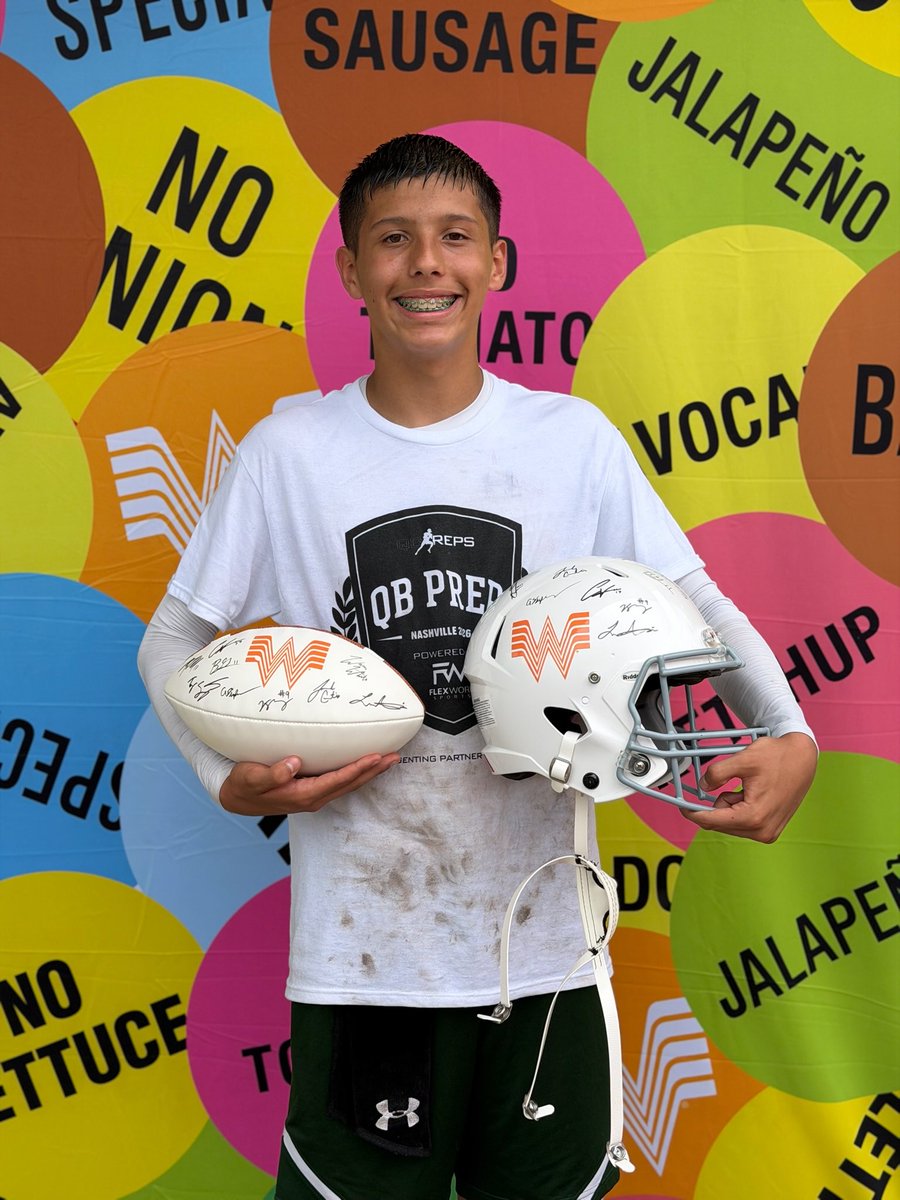 MaxtonBenavides's tweet photo. Huge thank you to @FlexWorkSports for putting on an outstanding QB Prep Nashville Camp today! It was a great opportunity to compete, learn, and get better alongside some incredible talent.

I’m extremely grateful to @kjlacey7, @ty_simpson06, @vizzina2, @rileyleonard13_, @walker_white5, @Jaredcurtis37, @Brock1Glenn, and @GeorgeMacIntyr6 for sharing their knowledge and helping young quarterbacks like me continue to develop both on and off the field.

Honored and humbled to be named Camp MVP. The work continues! 🏈🙏. Hook ‘Em! 🤘

Also, a huge thank you to the Texas-born @Whataburger for sponsoring the event and hooking me up with a year of FREE Whataburger! As a proud Texan, there’s no better way to refuel after summer workouts. Looking forward to enjoying every bit of it!

Thank you to everyone who continues to support my journey.

@QBC_Nashville @QBC_Bham @bobbybentley @BrooksBentley13 @sixstarfootball @QBHitList @TexasFootball @JPIISports 

#QBPrepNashville #CampMVP #QBHitList #SixStarFootball #ClassOf2030 #Quarterback #QBCountry #Whataburger #TrustTheProcess #NextUp