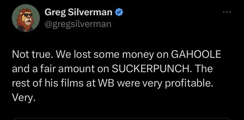 El_Krypto_Arg's tweet photo. @JoseRay99 Medio raro fallar si convertiste en clasico a un remake de un clásico, tener  la película más taquillera de Superman y que un productor importante en Warner haya dicho que sus películas fueron muy rentables. Solo Gahoole y Sucker Punch fallaron. https://t.co/0OODCGqx0Q