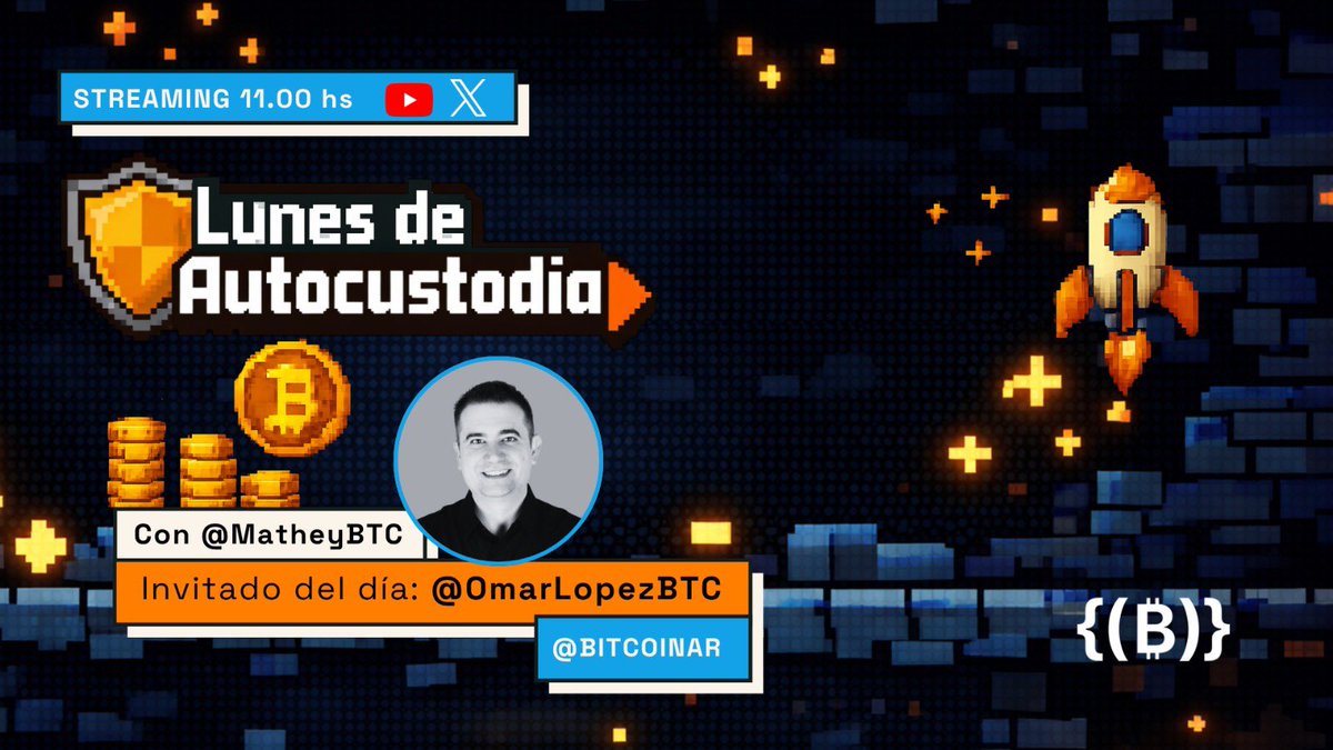 BitcoinAR's tweet photo. 🛡️⚡ Cerramos el domingo con el anuncio de un programón.

Mañana a las 11 hs vuelve Lunes de Autocustodia y @MatheyBTC recibe a @OmarLopezBTC para una charla imperdible sobre Bitcoin, seguridad y autocustodia. 🚀

🔴 No te lo pierdas. Miralo en vivo por X o nuestro canal de YouTube: https://t.co/vbKFNzMrHQ
