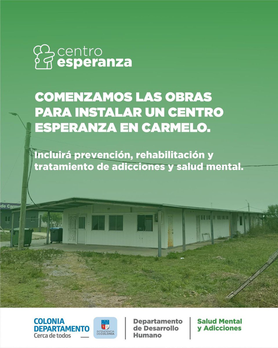 PlanchonRicardo's tweet photo. 👉COMENZAMOS LAS OBRAS DEL CENTRO ESPERANZA EN CARMELO 🫶.

Este Lunes 8 de Junio comienzan las Obras de Construcción Reformas y Remodelación de lo que será el CENTRO DE TRATAMIENTO DE ADICCIONES Y SALUD MENTAL “ CENTRO ESPERANZA “que estará ubicado en Carmelo. https://t.co/Sn3QVHzTZ9