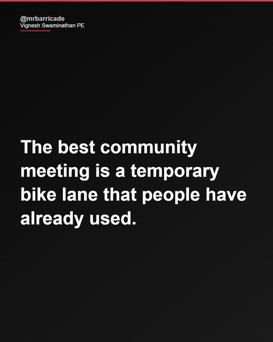 viggyswam's tweet photo. The best community meeting is a temporary bike lane that people have already used. Show do not tell. Two months of experience beats one hour of argument. #MrBarricade #QuickBuild #CommunityEngagement https://t.co/QkdnsuTlN7