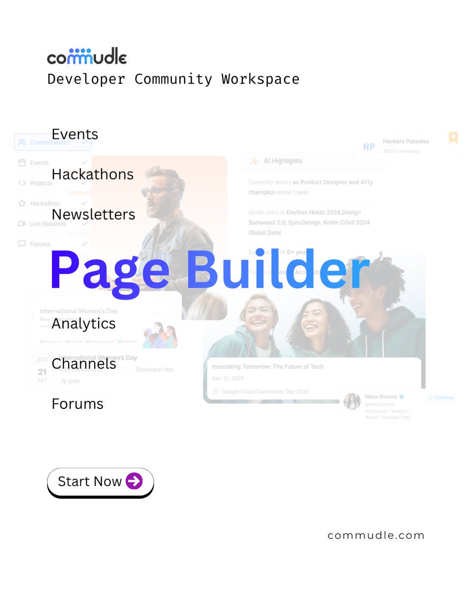 commudle's tweet photo. 4. New Campaigns — a live page for the initiative running right now
5. How We Work — transparency about decisions, roles, process
Commudle's page builder is live. Build any of these from your dashboard.
https://t.co/iDmaSYmTSJ #DeveloperCommunity #Commudle https://t.co/AZbvp4J9sJ