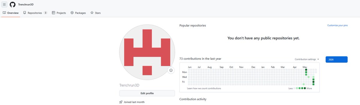 Trenchrun_3D's tweet photo. Trenchrun 3D - 1 Month Summary 👷

After just 1 month as a one-man team, I've shipped:

✅Brand new website (live today)
✅Whitepaper upgraded to v2.1
✅Game concept and private investor onboarding
✅Daily reward system already running
✅2 listings and a third one incoming next week

 — 73 contributions in the last 30 days, every single day grinding.
→ https://t.co/5VupN4jide This is a real open-world 3D game with tokenized rewards. No fake team, no paid shillers, no exit plan. I’m in the trenches daily. Action for early supporters:
→ Join the TrenchBot on Telegram and collect Trench Points every day
→ These convert directly to $USDC at token launch

Website: https://t.co/iDAJfqrFmy
Telegram Bot: https://t.co/75NcLMP0bc you’re tired of rug pulls and want to follow a legit indie dev actually shipping , you know what to do.

Drop a like or something if you’re in the trenches with me.
Stay sharp!🔪

#TrenchRun #TrenchWorld #IndieGameDev #Web3Gaming #SoloDev