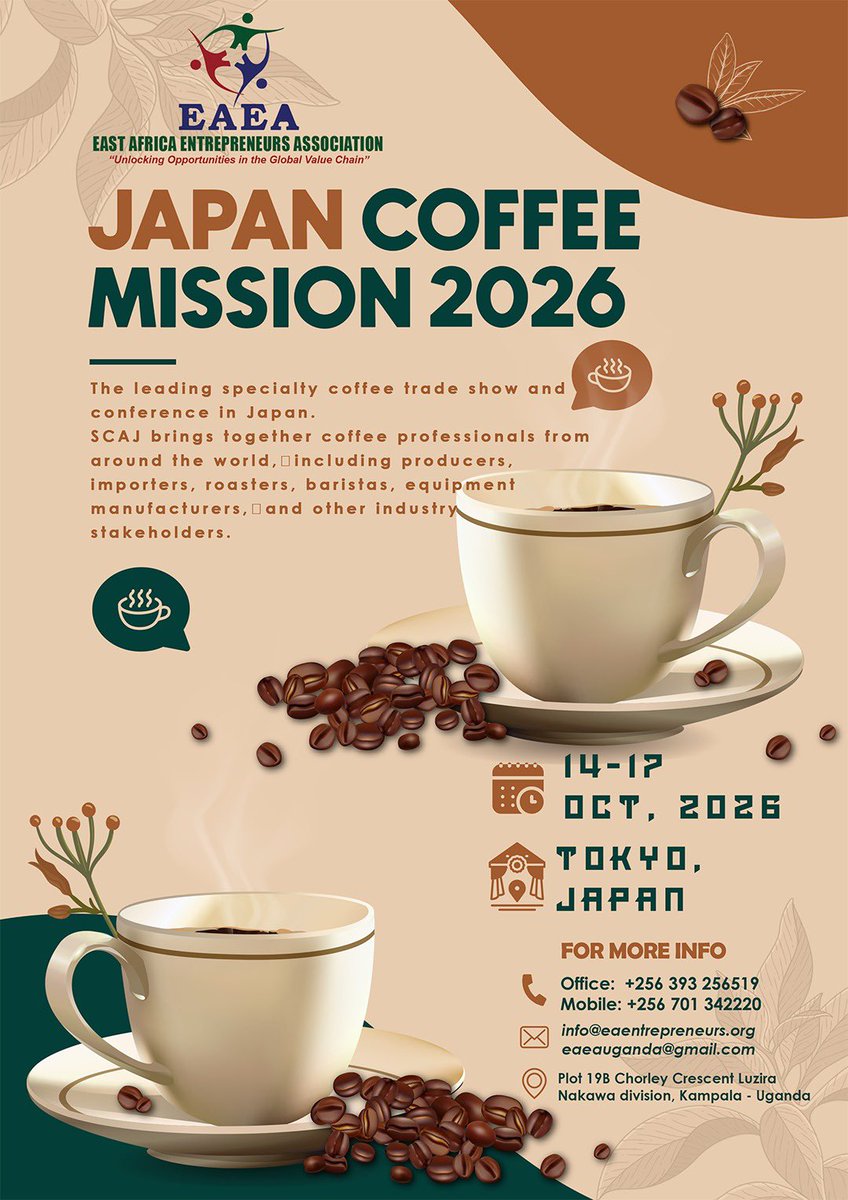 EAEntrepreneurs's tweet photo. Ugandan coffee is meeting EU standards—be part of the journey! @EAEntrepreneurs
📩 eaeauganda@gmail.com
📞 0701 342220 | 0779 698375
Join EAEA today. Let’s fly together! ✈️🌍
#EAEAglobal #BusinessGrowth #LetsFlyTogether #EACoffee #sdgs4partnerships #sdgs4partnerships https://t.co/Sq3lAvTGVl