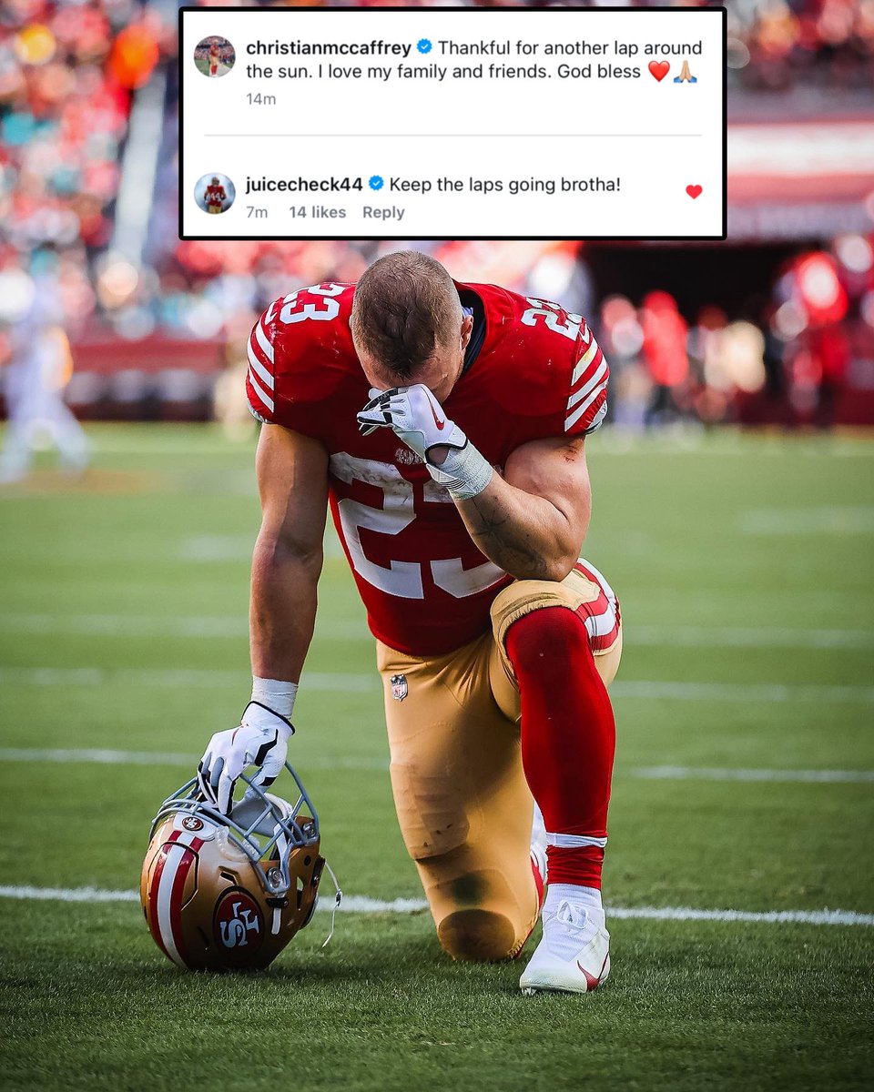 OurSf49ers's tweet photo. #49ers RB Christian McCaffrey is feeling blessed on his 30th birthday 🙏🏼 https://t.co/jB8UrCXwju