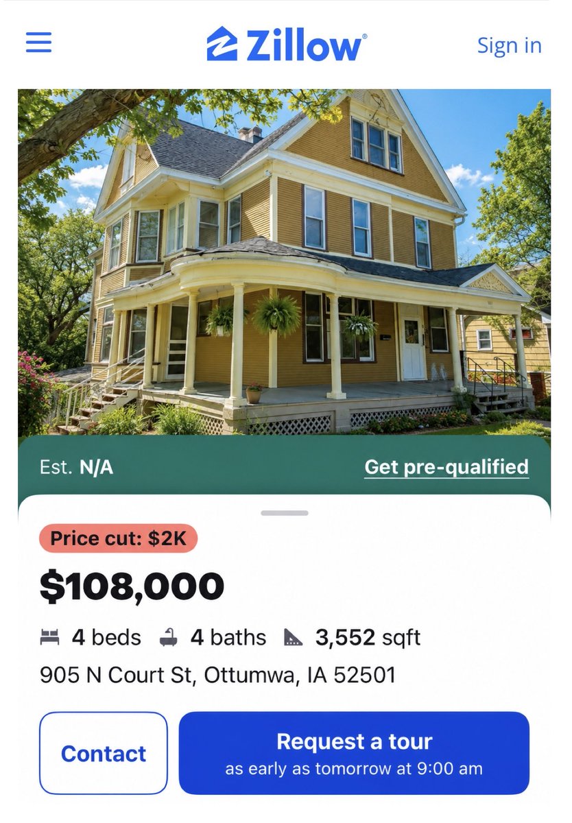 JoshuaBarzon's tweet photo. I genuinely don’t understand why people don’t sell everything they have, move to Iowa, buy a beautiful old house for next to nothing, and start enjoying a simpler, better, and more affordable life. https://t.co/wNJUSgld7f