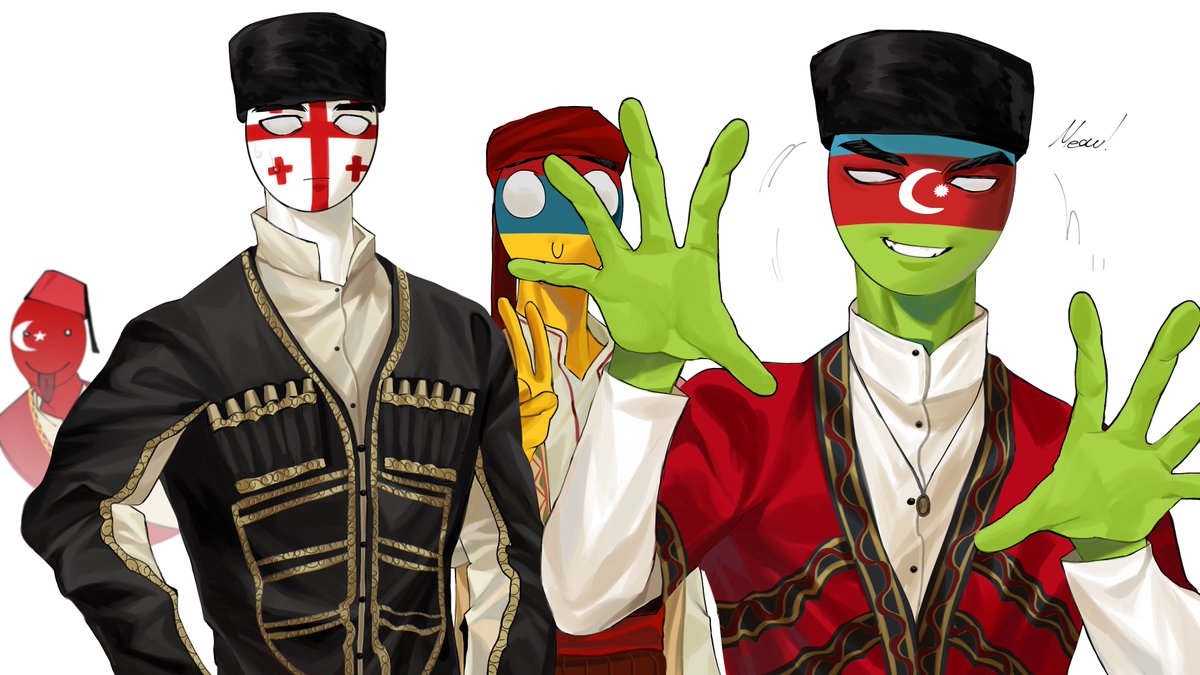 saravanrina's tweet photo. I'm not entirely sure what each country's traditional costume looks like sooo I apologize in advance if I draw the wrong one...💔 👀
#countryhumans 
#countryhumansazerbaijan 
#countryhumansarmania 
#countryhumansgeorgia 
#countryhumansturkey https://t.co/iPFpwGRrtp