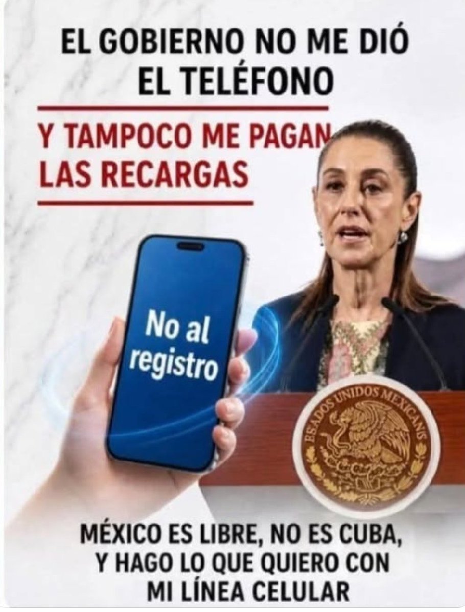 TJMVPELCTRON's tweet photo. @VigiaCiudadano7 No no registrare mis líneas telefonicas ni CURP biometrica nadie retrocede https://t.co/uLeHZZGUD5